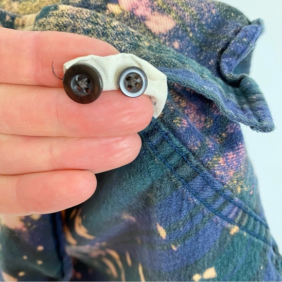 Frank & Oak Flannel Shirt Women Size Large Boho Floral Stencil Bleached Handmade - Picture 12 of 14